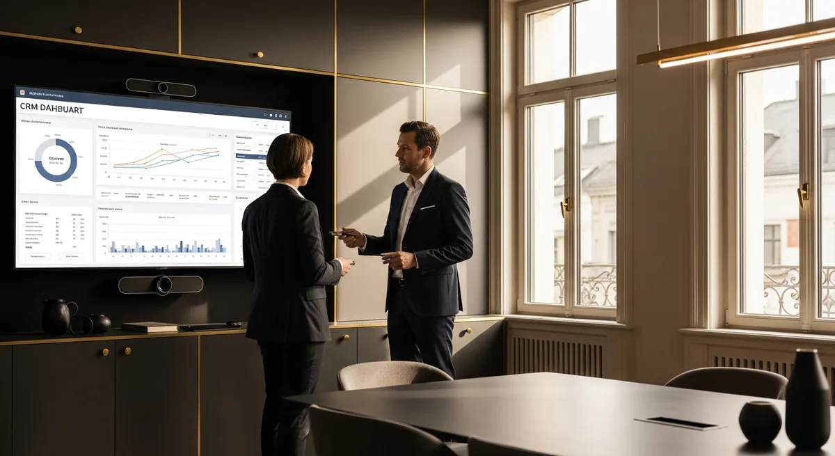 AI Transformation im CRM – Dashboard-Präsentation im Meetingraum